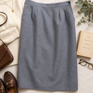 Vintage Pendleton Virgin Wool Skirt Size 14 Gray Blue Midi Pencil USA Classic
